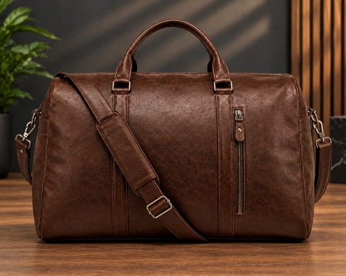 Brown leather travel duffel - brown,