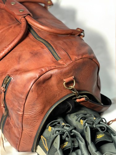 Leather weekender duffel bag - leather,